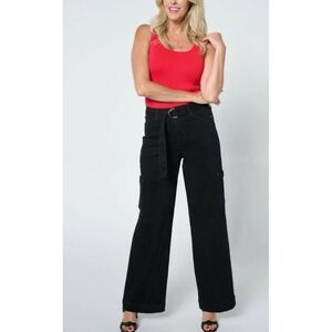 Peace Love World Women Black Stretch Wide Leg Jeans Size 10